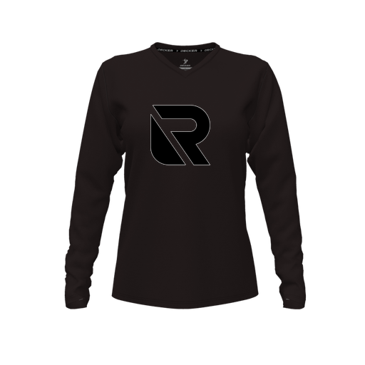 [CUS-DFW-TEES-CMF-VNK-LSL-BLK-FYXS-LOGO2] Comfort T-Shirt (Female Youth XS, Black, V Neck, Logo 2, Long Sleeve)