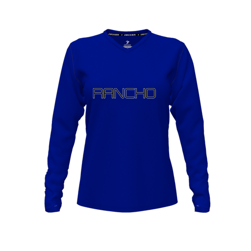 [FTLVCFRY-FYXS-LOGO1] Decker Comfort T-Shirt (Female Youth XS, Royal, V Neck, Logo 1, Long Sleeve)