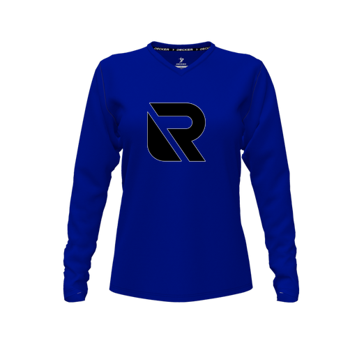 [FTLVCFRY-FYXS-LOGO2] Decker Comfort T-Shirt (Female Youth XS, Royal, V Neck, Logo 2, Long Sleeve)