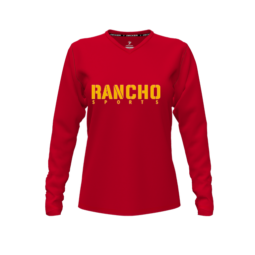 [CUS-DFW-TEES-CMF-VNK-LSL-RED-FYXS-LOGO3] Comfort T-Shirt (Female Youth XS, Red, V Neck, Logo 3, Long Sleeve)