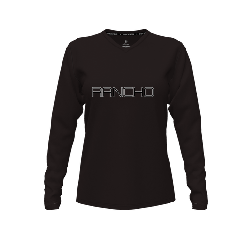 [CUS-DFW-TEES-PER-VNK-LSL-BLK-FYXS-LOGO1] Performance T-Shirt (Female Youth XS, Black, V Neck, Logo 1, Long Sleeve)