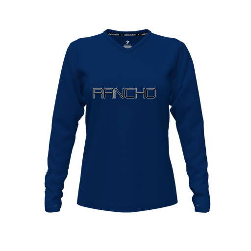 [CUS-DFW-TEES-PER-VNK-LSL-NVY-FYXS-LOGO1] Performance T-Shirt (Female Youth XS, Navy, V Neck, Logo 1, Long Sleeve)