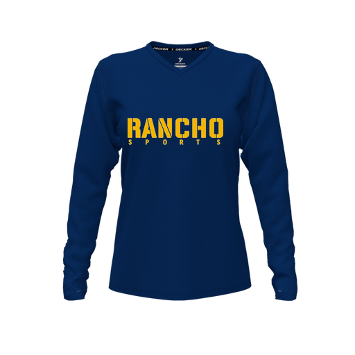 [FTLVPTNV-FYXS-LOGO3] Decker Performance T-Shirt (Female Youth XS, Navy, V Neck, Logo 3, Long Sleeve)