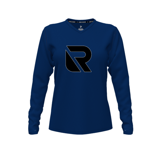[FTLVCFNV-FYXS-LOGO2] Decker Comfort T-Shirt (Female Youth XS, Navy, V Neck, Logo 2, Long Sleeve)