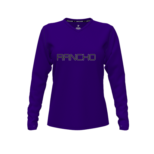 [CUS-DFW-TEES-PER-VNK-LSL-PUR-FYXS-LOGO1] Performance T-Shirt (Female Youth XS, Purple, V Neck, Logo 1, Long Sleeve)